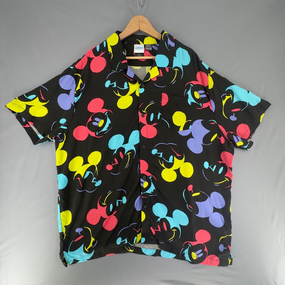 Disney Mickey Mouse Neon All Over Print Button Down Shirt Mad Engine Mens 3XL